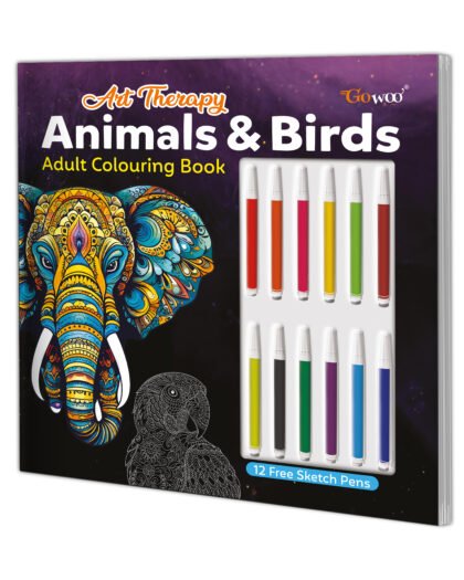 Art Therapy Mandala Adult Colouring Book Animals : Mandala Colouring Book, Adult Coloring Book Kit with 12 Sketch Pens, Fun for Adults, Relaxing Coloring workbook